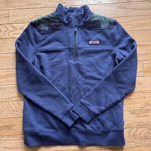 Vineyard Vines Women's Medium Blackwatch Plaid Navy Tarton Sweater 1/4‎ Zip
